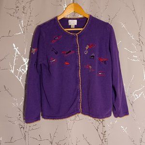 Christopher & Banks Red Hat Ladies Sweater large Hand embroidered